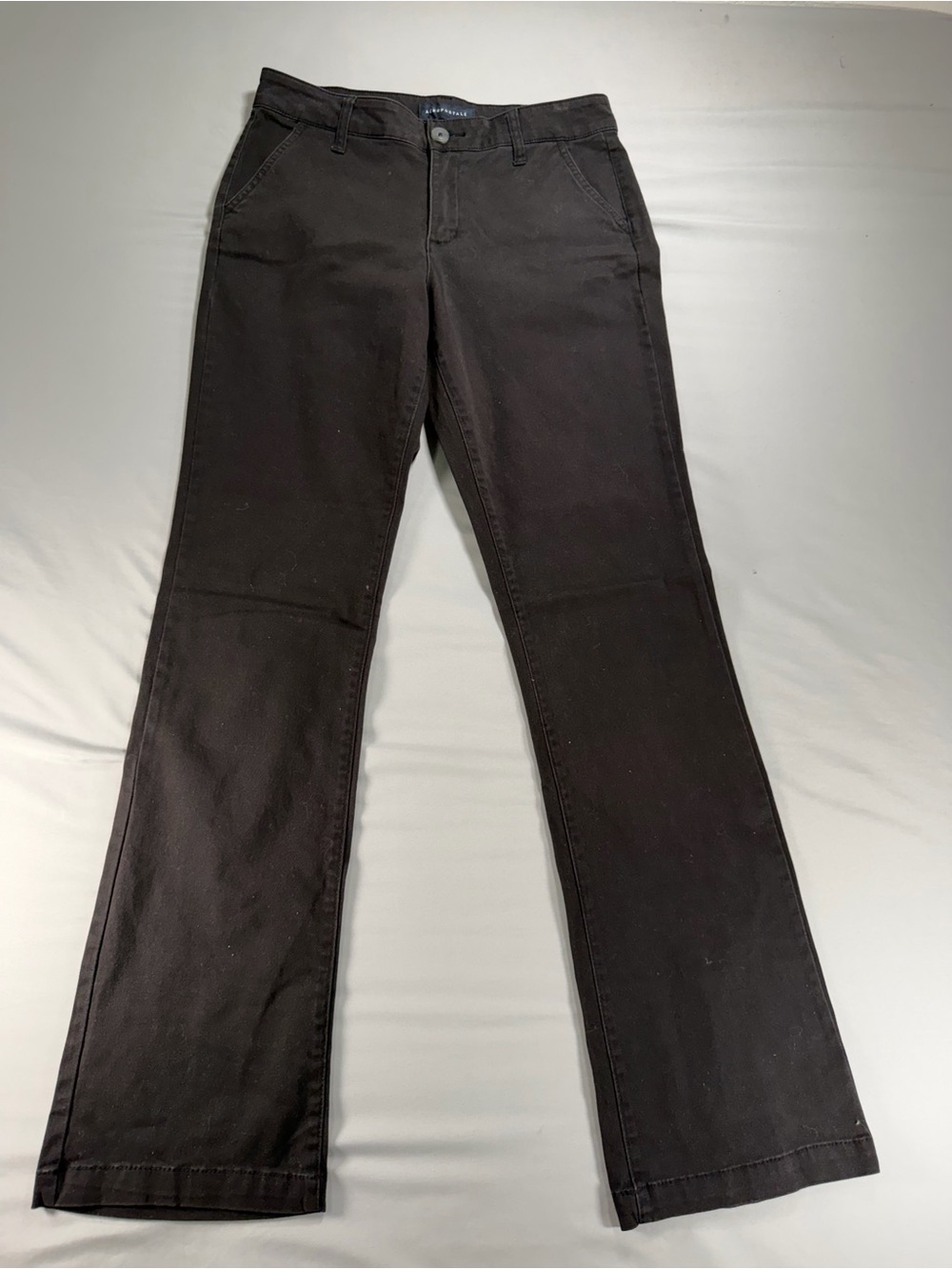 Aeropostale Womens Pants Size 6 Black Twill Chino Casual Low Rise Flared #1068
